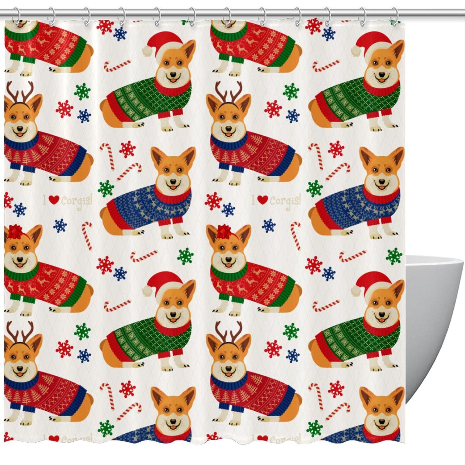Rideau de douche de Noël chiot 183x183cm grand format imperméable