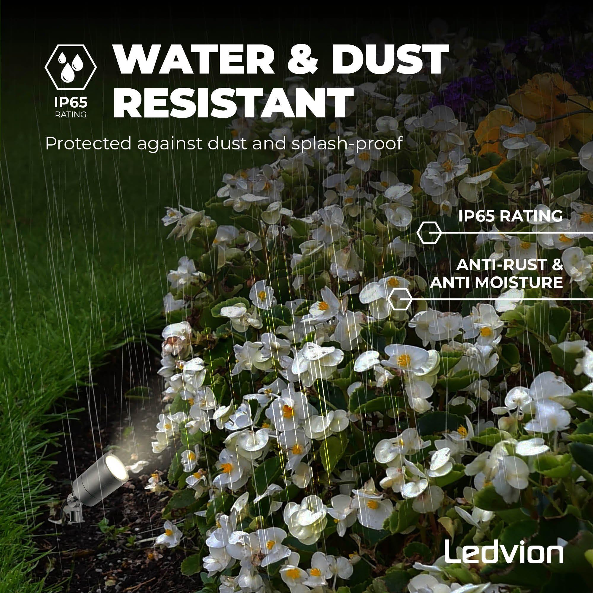 Ledvion - 6X Focos LED de Jardín, Aluminio Antracita, IP65, 5W, Casquillo GU10, 1M de Cable, Foco LED, Spots de Jardín