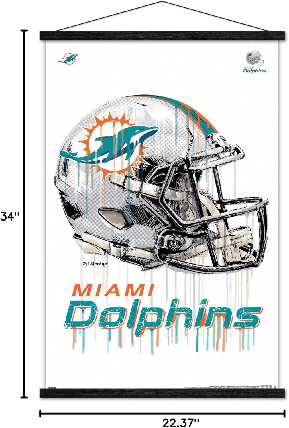 Trends International NFL Miami Dolphins - Drip Helmet 20 Wall Poster, 22.375" x 34", Premium Print and Black Hanger Bundle