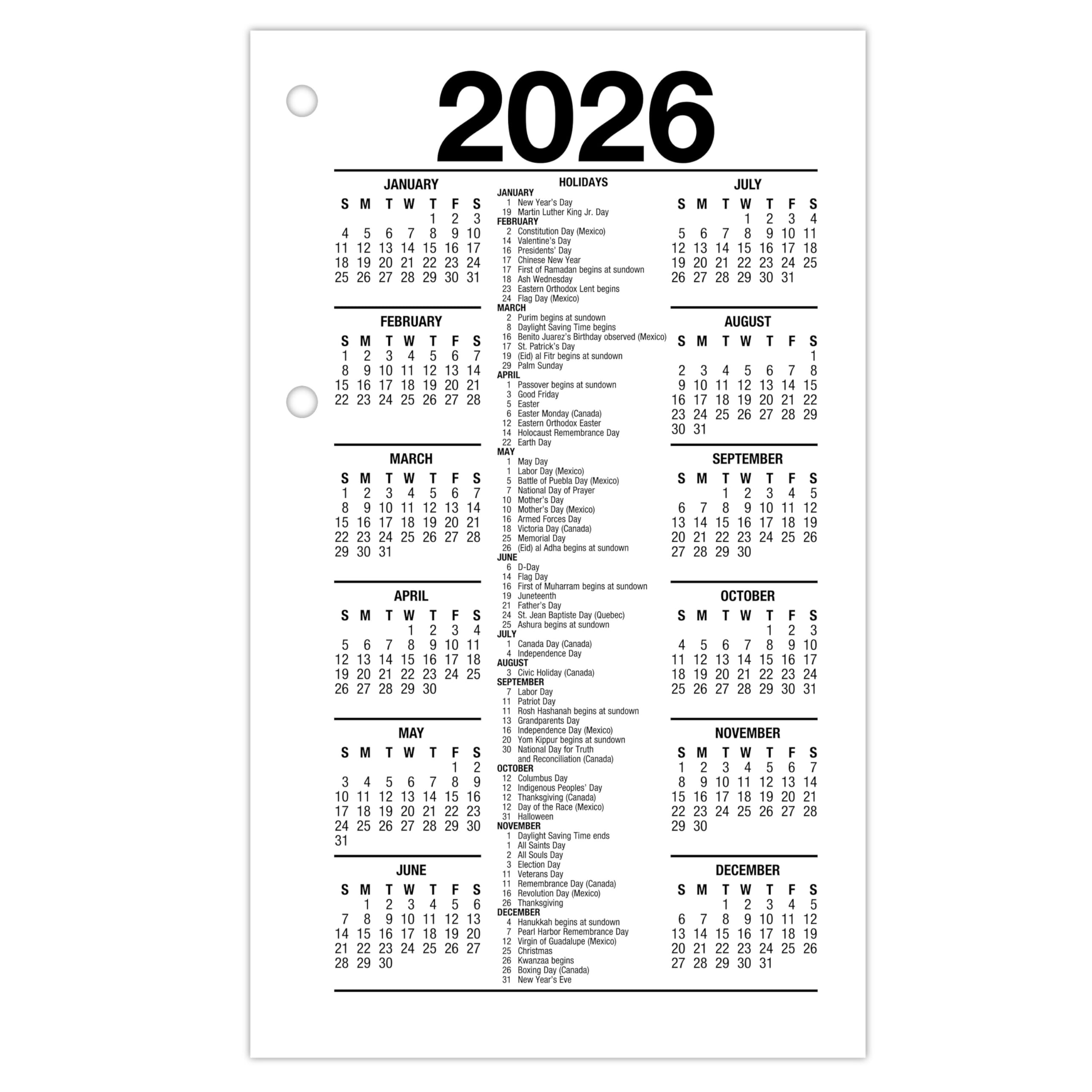 AT-A-GLANCE 2026 Tischkalender Nachfüllung, täglich, 8,9 x 15,2 cm, Standard, lose Blätter (E717T5026)
