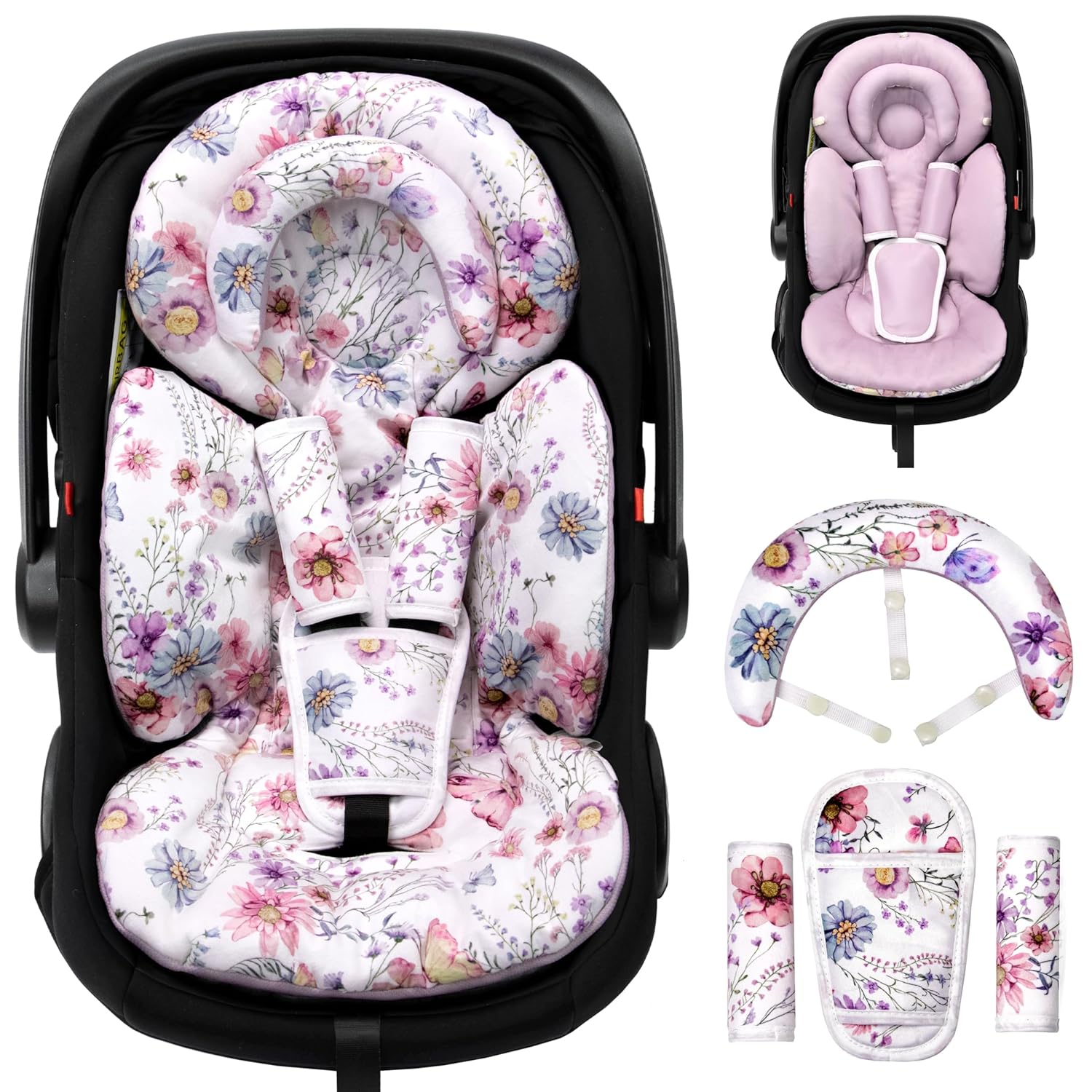 Infant Car Seat Insert with Extra Cushion for Preemie to Toddler, Reversible Newborn Carseat Insert for Baby Head Body Support, Fits for Stroller, Baby Swing, Bouncer (Purple Wildflower) Infant Car Seat Insert with Extra Cushion for Preemie to Toddler, Reversible Newborn Carseat Insert for Baby Head Body Support, Fits for Stroller, Baby Swing, Bouncer (Purple Wildflower)