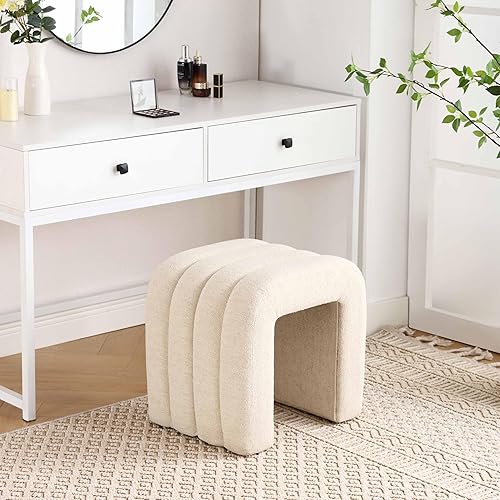 Miniatura 7 de Flouki Taburete otomano con canal acolchonado, pequeño banco otomano para entrada, taburete moderno, reposapiés tapizado, asiento adicional para