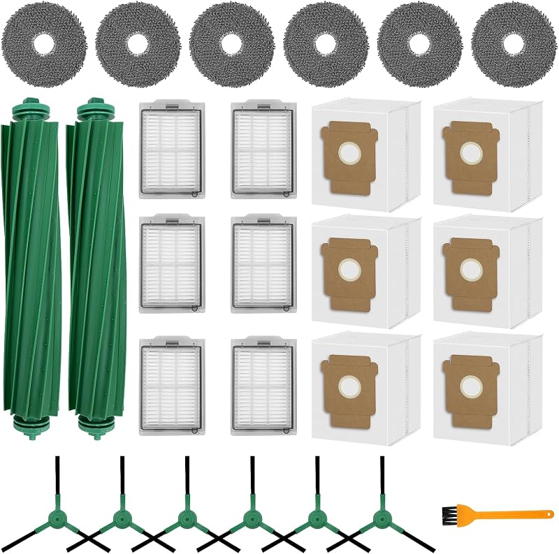 26 Pcs Replacement Kits for irobot Roomba Plus 405/505 Combo Vacuum Cleaner | 2 Roller Brush, 6 Filters, 6 Side Brush, 6 Mop Pads, 6 Vacuum Bags Replacement Parts, 1 cleaning brush
