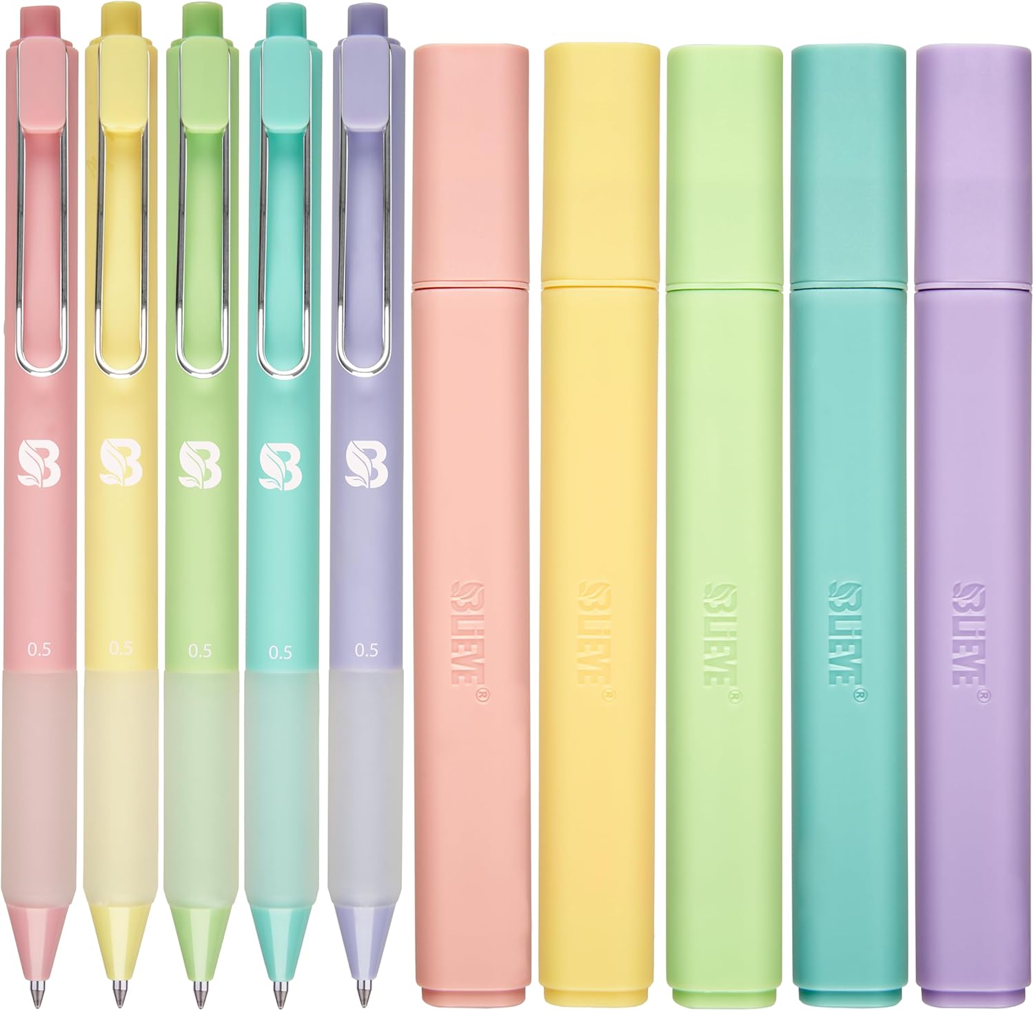 BLIEVE – Aesthetic Highlighters and Gel Pens With Soft Ink and Chisel Tip, Bible Highlighters and Pens No Bleed, Dry Fast Easy to Hold, for Bible Journaling Planner School Supplies (CANDY)