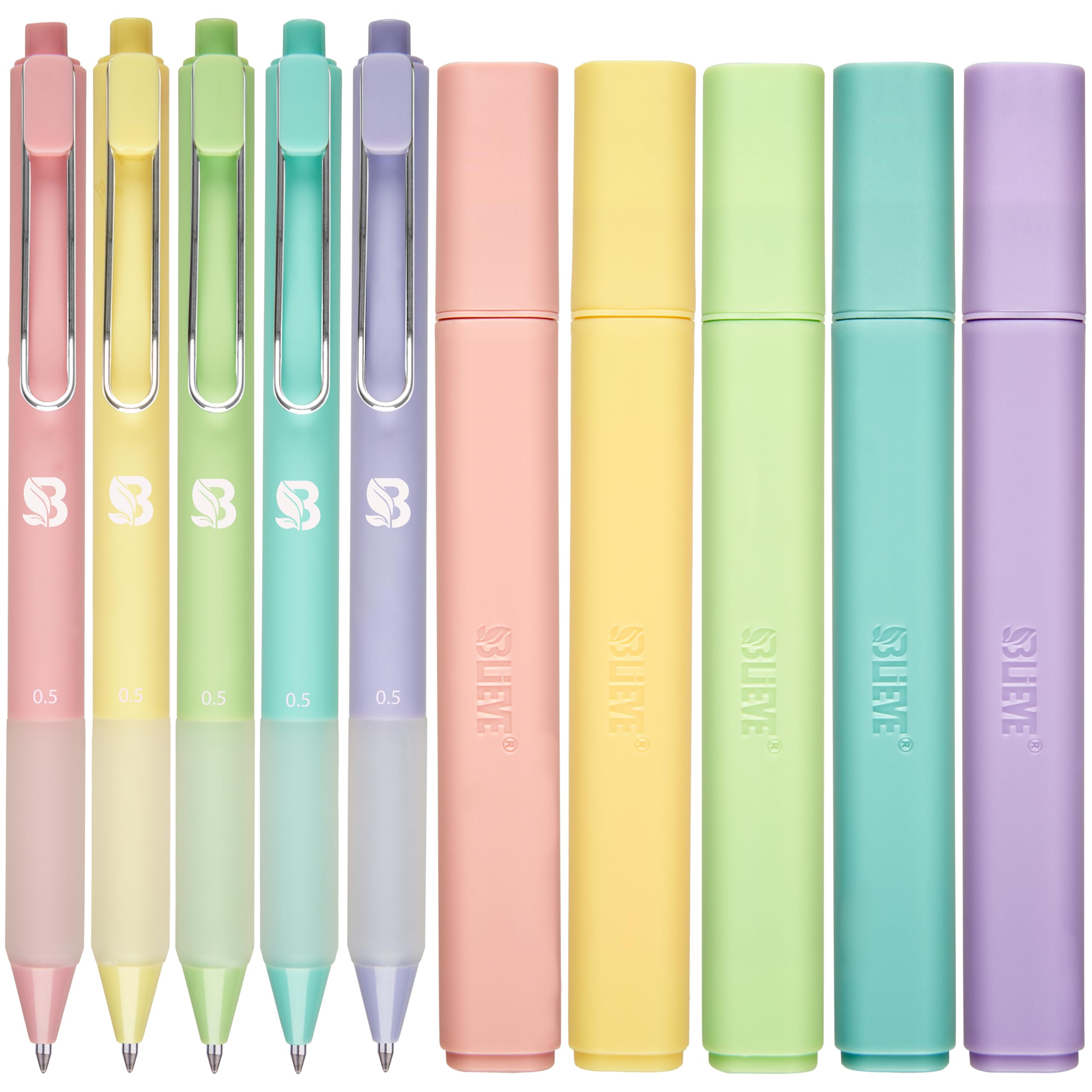 BLIEVE - Aesthetic Highlighters and Gel Pens With Soft Ink and Chisel Tip, Bible Highlighters and Pens No Bleed, Dry Fast Easy to Hold, for Bible Journaling Planner School Supplies (CANDY)