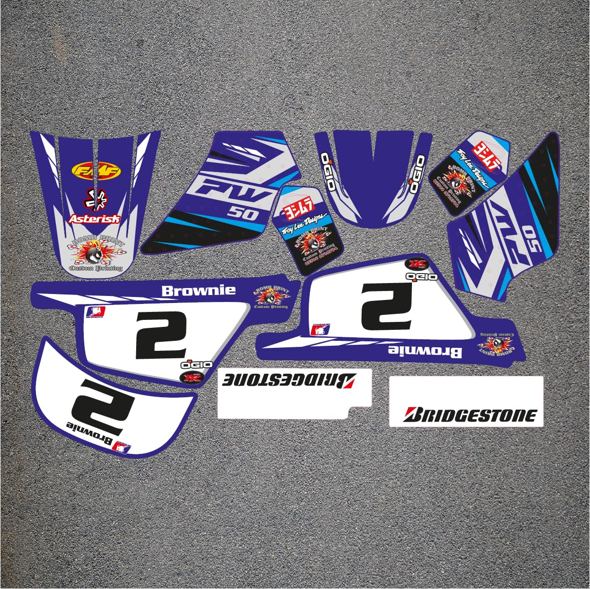 PW50 Replacement Graphics Stickers Decals Name & Number mx Laminate Vinyl Version 1