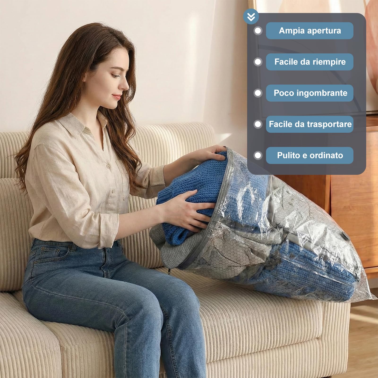 Sacchetti Sottovuoto Vestiti con Pompa Elettrica Wireless 2x40x50cm, 2x40x60cm, 2x50x60cm,Carehabi Buste Sottovuoto Salvaspazio per Valigia, Sacchi Sottovuoto Piumoni e Vestiti da Viaggio, USB-C
