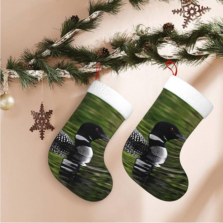 OPSREY Loon Nature Bird Print Christmas Stocking Plush Xmas Stockings  Hanging Ornaments For Holiday Family Fireplace Gift : Amazon.co.uk: Home u0026  Kitchen