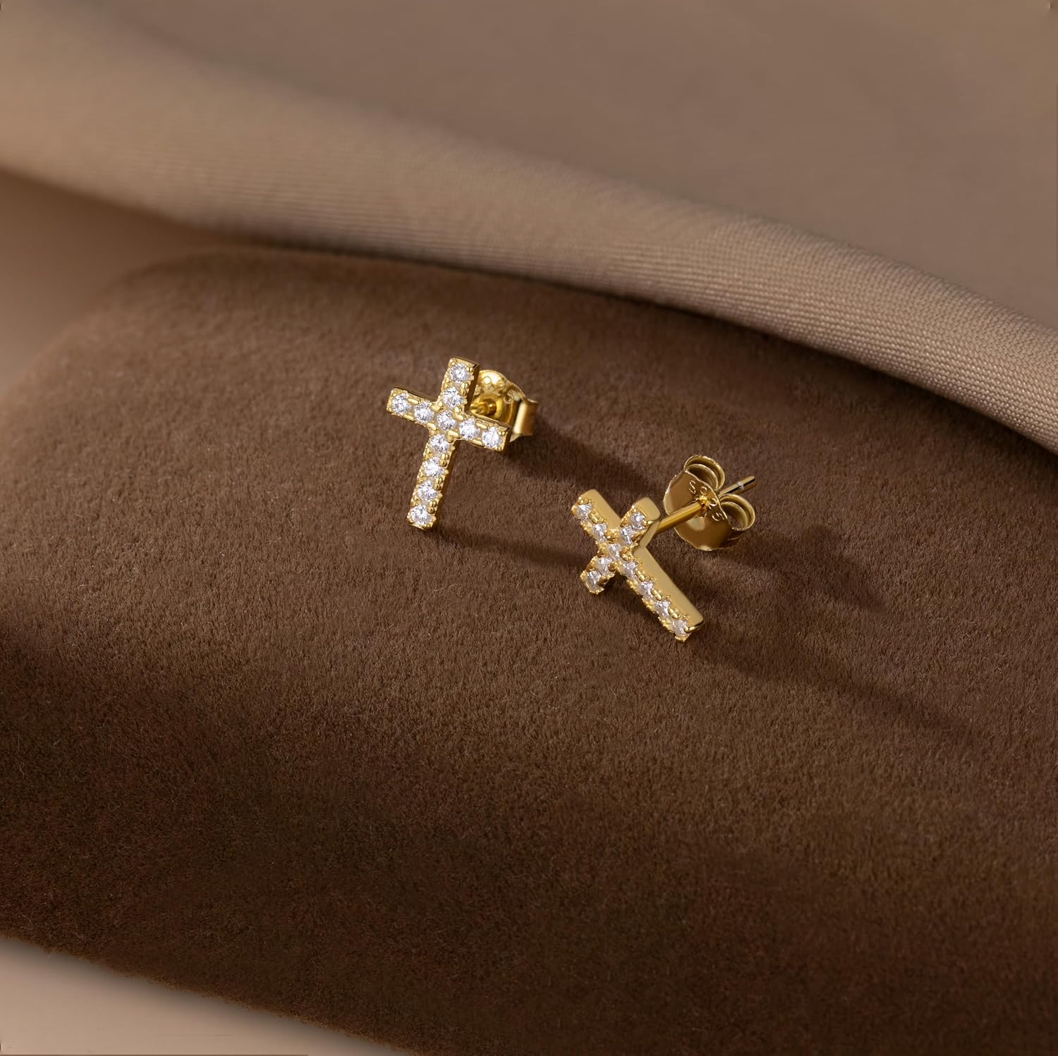 SLUYNZ Solid 925 Sterling Silver Cross Earrings Stud for Women Teens Small CZ Stud Earrings