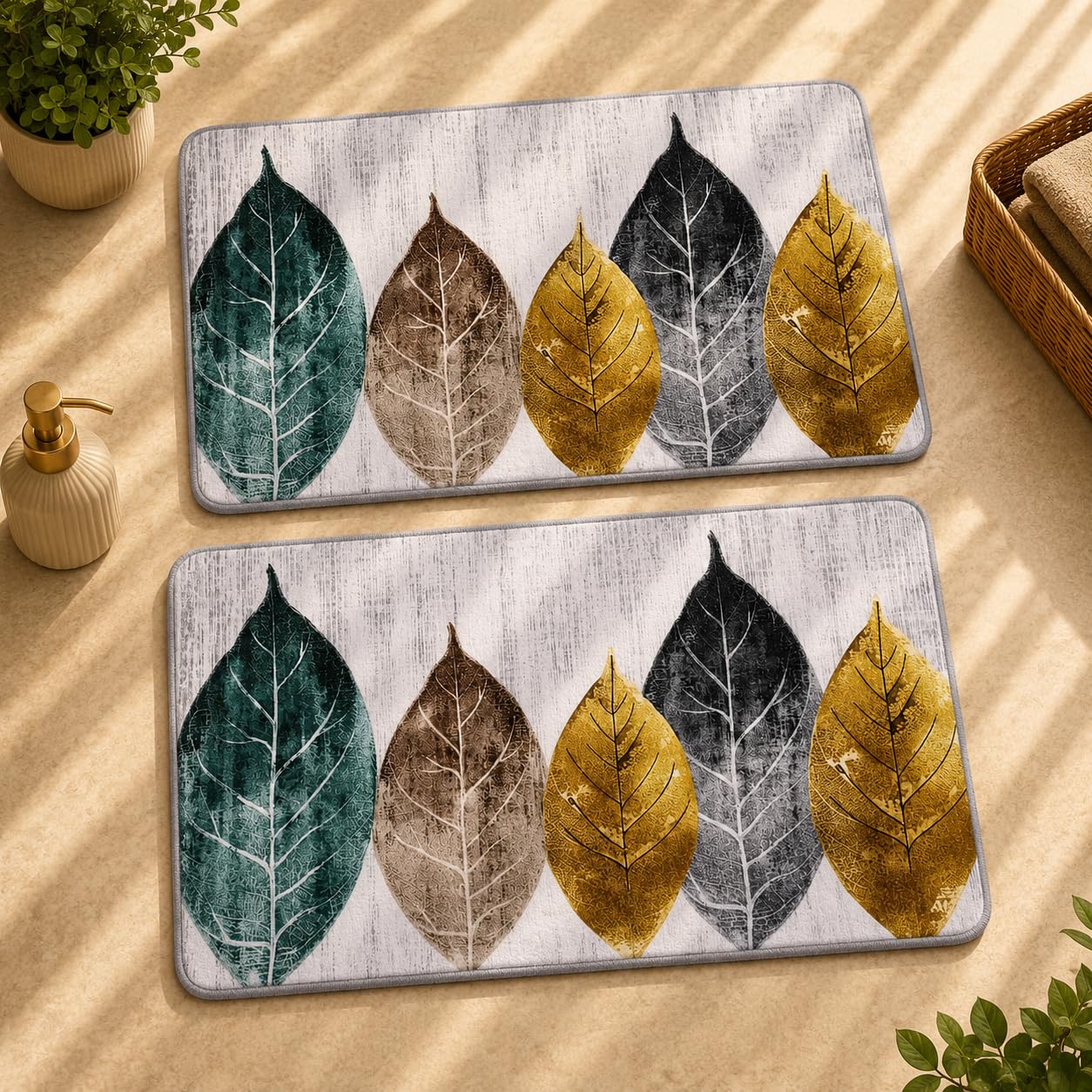 Grey Gold Kitchen Mats - Set of 2 -16