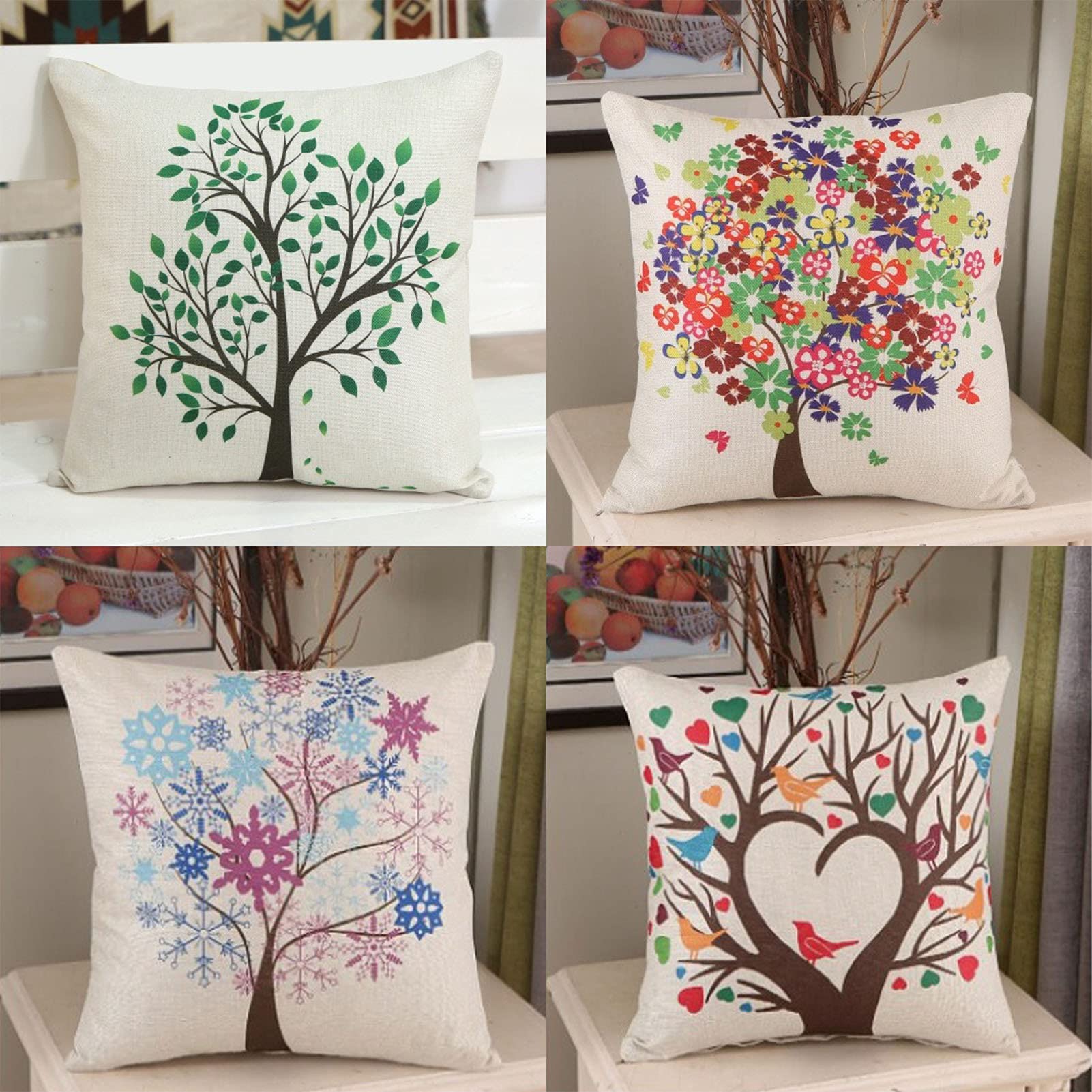 Juego de 4 fundas de cojín de flores de 45 x 45 cm, fundas de almohada decorativas, adecuadas para decoración del hogar, cama, sofá, coche, cintura (4 unidades)