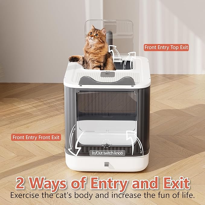 Contenedor de arena para gatos con tapa, encloset, anti-salpicaduras, fácil de limpiar, con cajón, 3 modos, de kitten a adulto miniatura 6