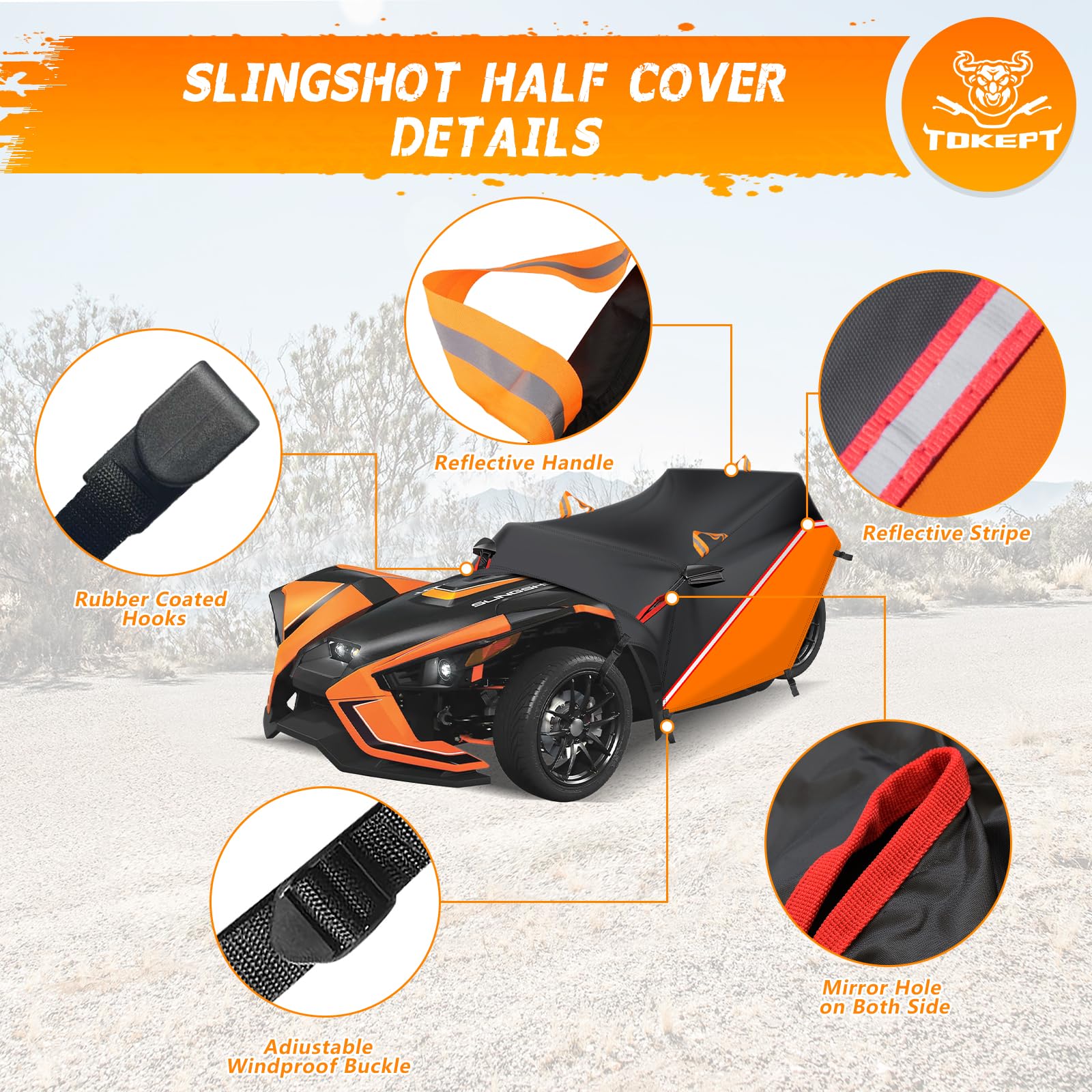 Keyless4U 2-Seater Go-Kart Cover – Waterproof 420D Oxford, Reflective Vents, Windproof Buckle – Black & Orange, Fits Coleman, Kandi, TrailMaster & More