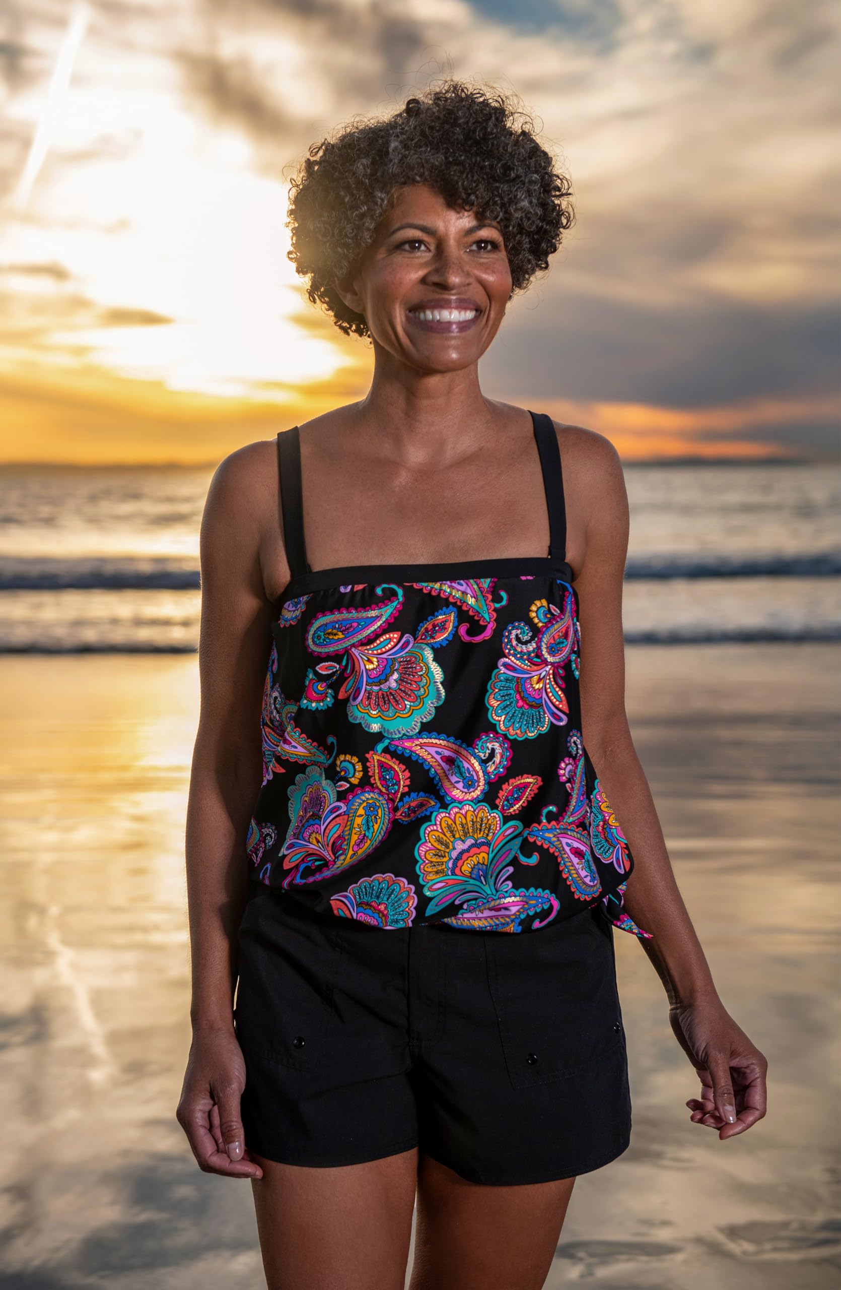 Maxine of Hollywood Women’s Over the Shoulder Shirred Tankini Swimsuit Top