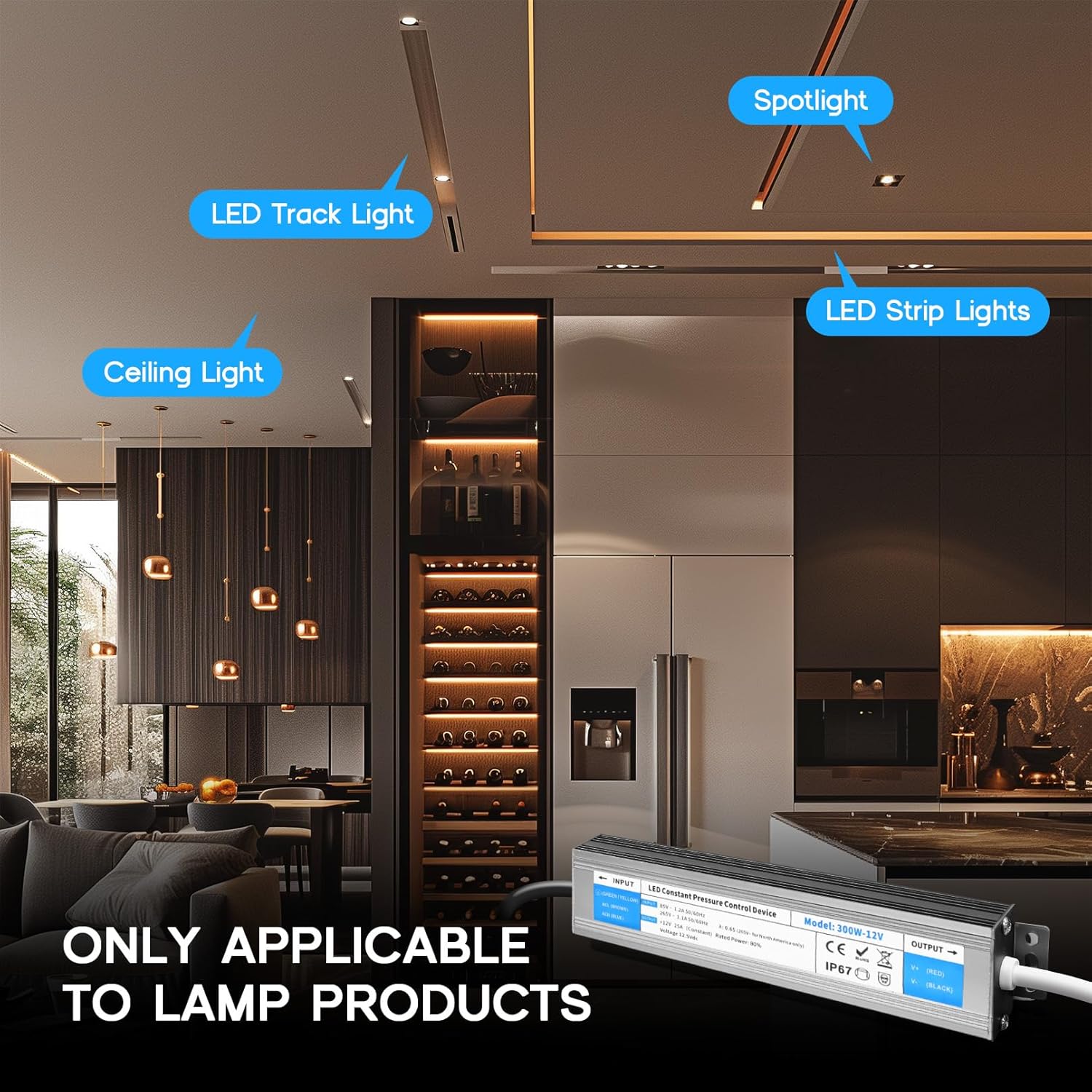 LED Driver 100 Watts Waterproof IP67 Power Supply 85V-265V AC to 12V DC Converter,Quiet and Small LED Transformer Low Voltage Output for LED Strip Lights,Outdoor - Image 5