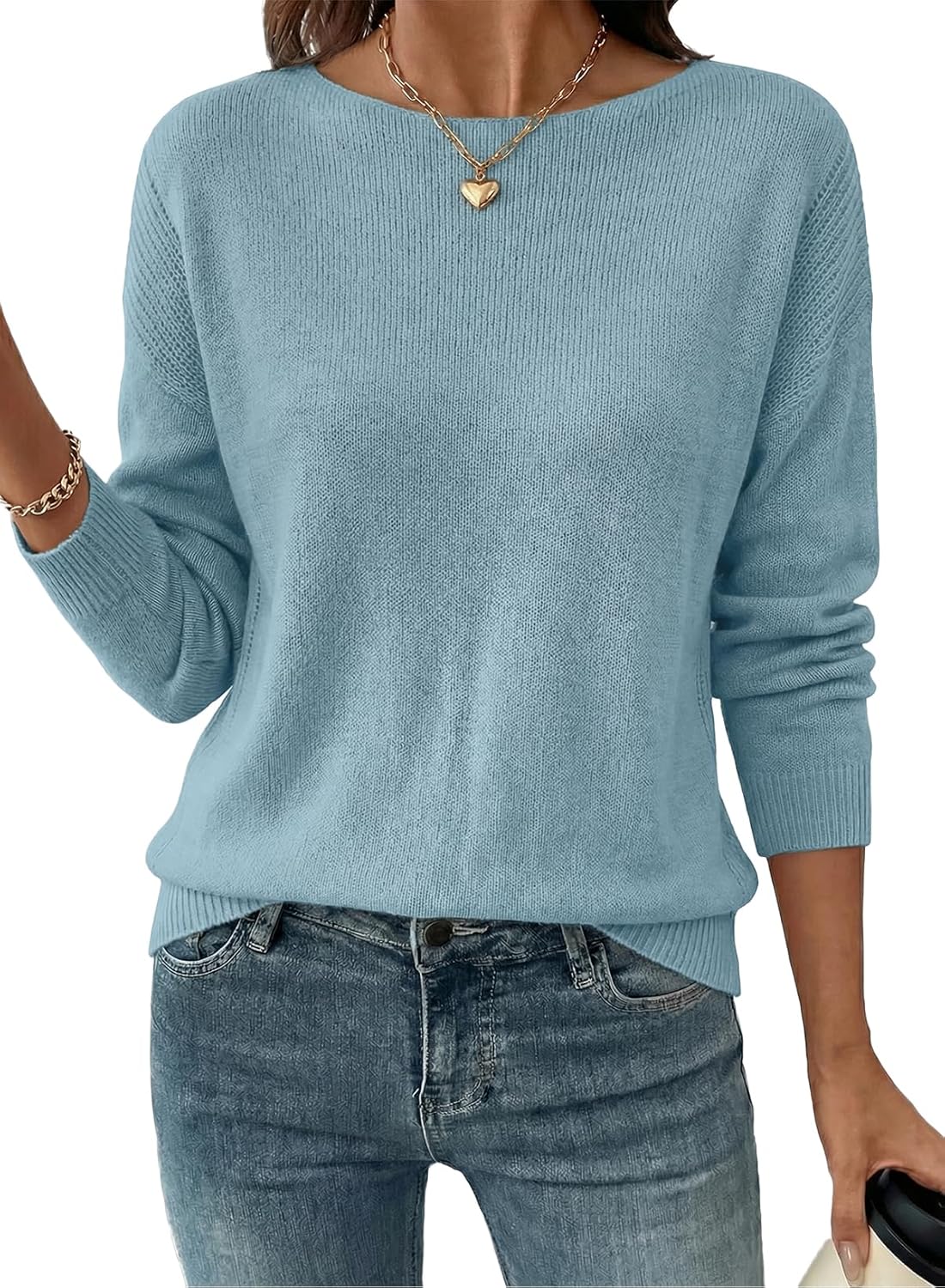 Acelitt Womens Casual Lightweight Long Sleeve Crewneck Knit Shirts Tops, S-XXL