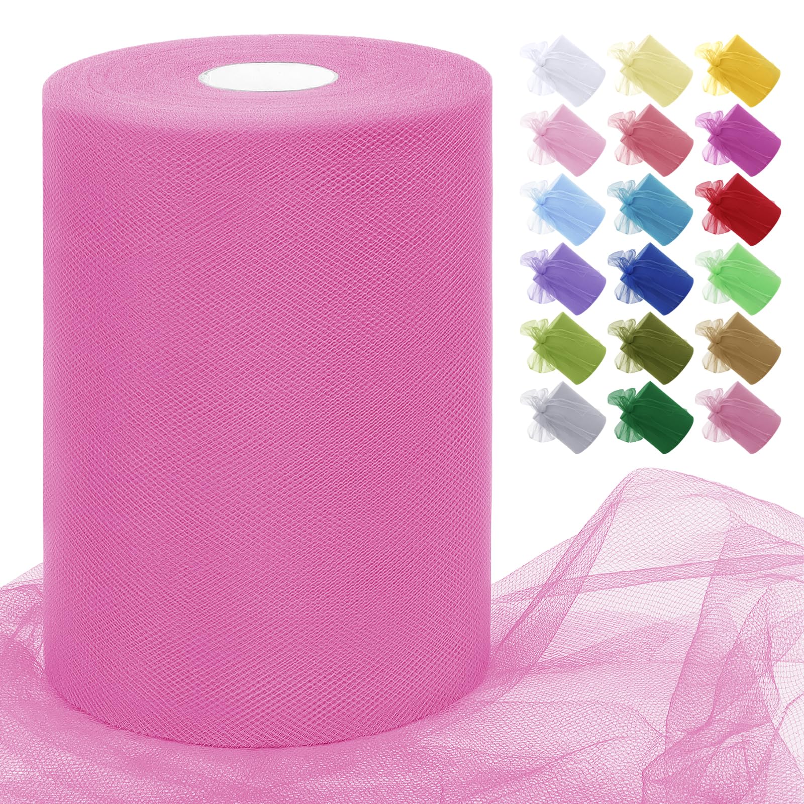 Uiopa Rose Pink Tulle Fabric Roll 15cm x 91m Polyester Netting Fabric Mesh Tulle Ribbon for Tutu Skirts, Gift Wrapping, Birthday/Party/Wedding Decoration, DIY Projects