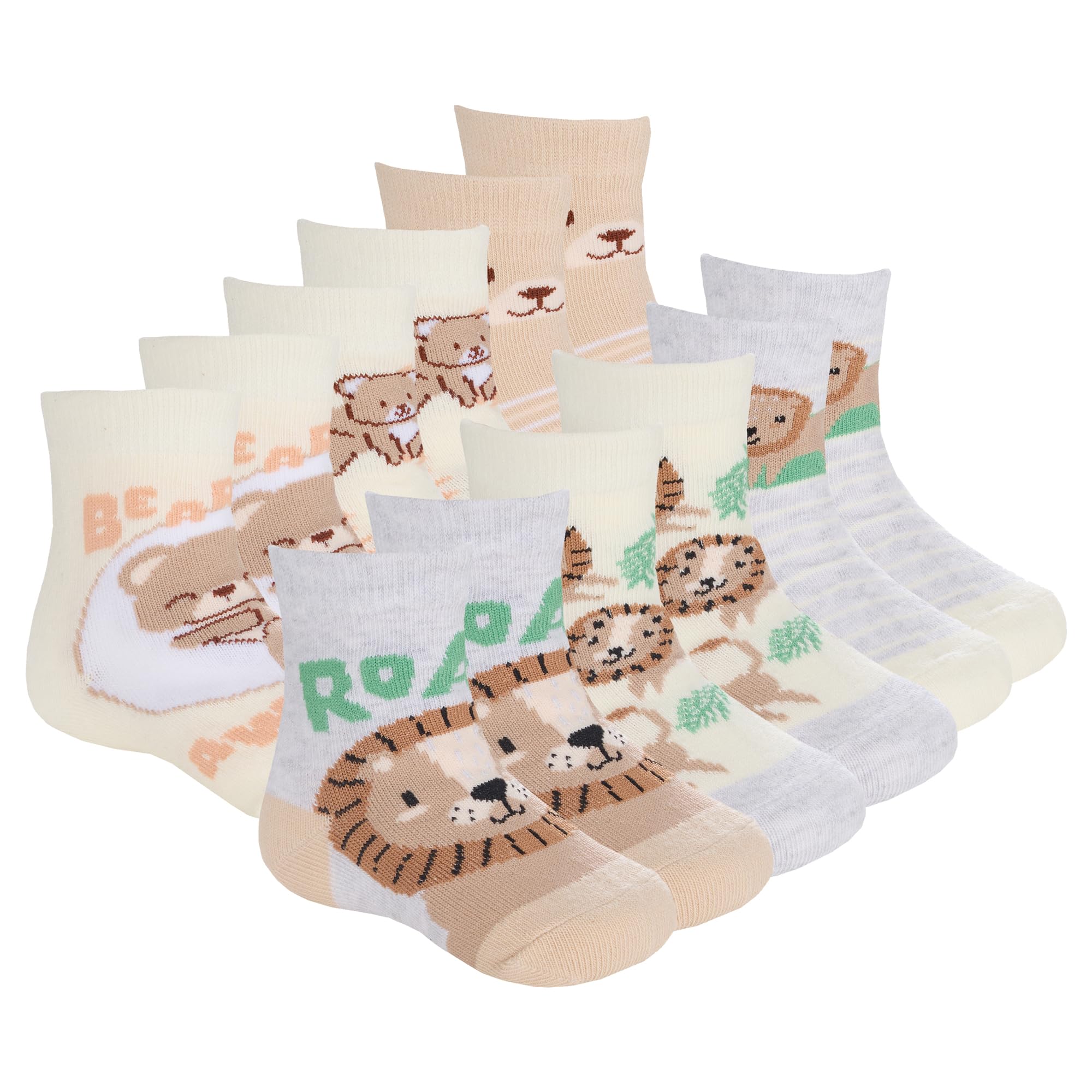 Metzuyan Baby Boys Baby Girls Unisex Cotton Rich Animal Socks 6 Pairs Lion Bear UK 3-5.5