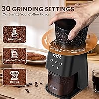 Vista 3 de Molinillo de café cónico con panel táctil, molinillo de granos de café ajustable con 30 ajustes de molienda, 2-12 tazas para expreso, café de prensa