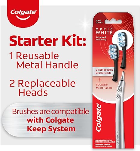 Miniatura 2 de Kit de inicio de cepillo de dientes Colgate con cabezal reemplazable, Optic White, 2 cabezales de cepillo