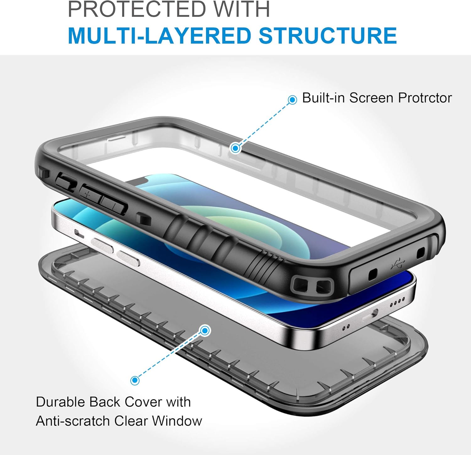 SPORTLINK for iPhone 12 Mini Waterproof Case, Full Body Shockproof Dustproof Phone Screen Protector Rugged Cases for iPhone 12 Mini 5.4 Inches Black - Image 4