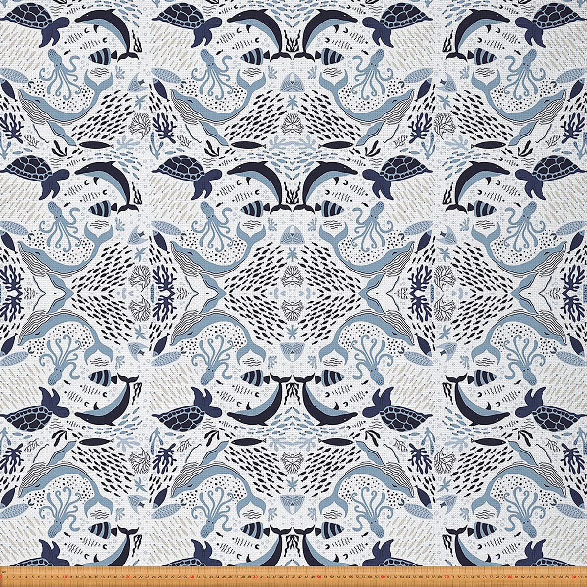 Sea Turtle Waterproof Fabric - Blue Whale Decor, Retro Octopus Pattern - Ocean Theme - Children's Fabric for Adults & Kids - 10 Yards — image 1