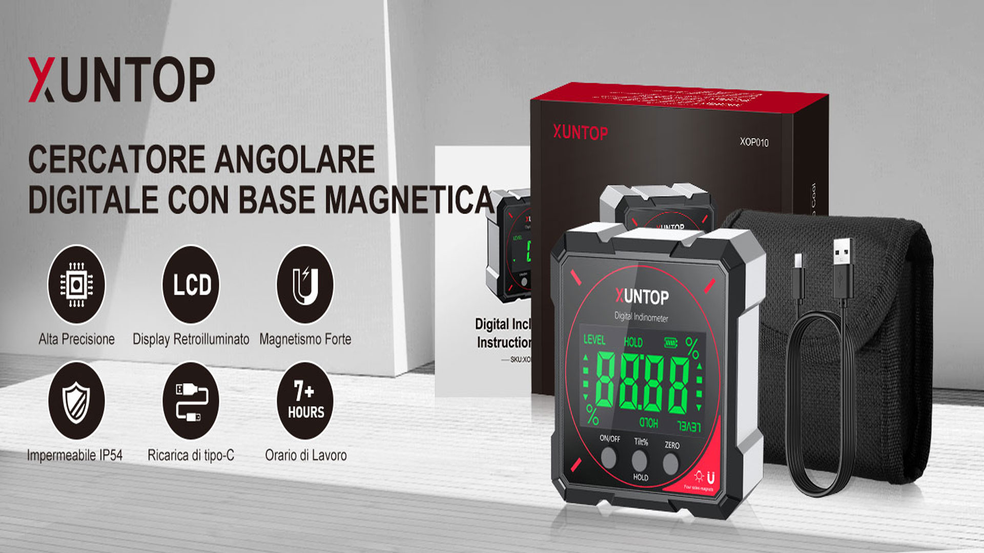 Inclinometro Digitale Lancoon Con Base Magnetica - Misuratore Angoli 360°, Precisione ±0.2°, Impermeabile IP54 - Foto 5