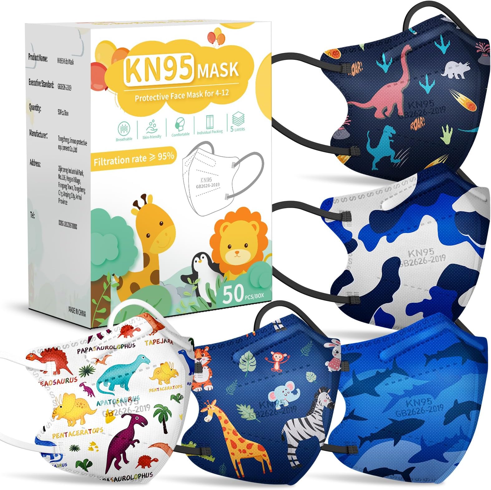FENFEN Kids KN95 Face Mask Disposable - Kid KN 95 Masks Children Small Size B...