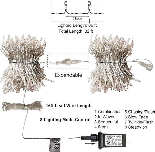 Miniatura 3 de Guirnalda de 300 luces LED para exteriores e interiores, luces navideñas superbrillantes extralargas de 98.5 pies con 8 modos de iluminación, serie