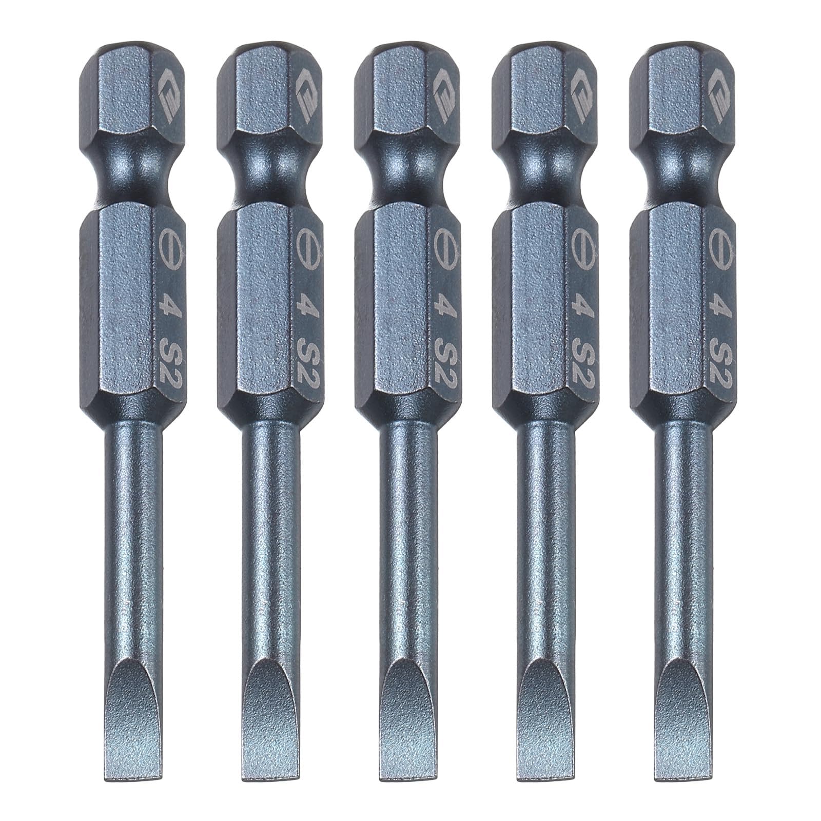TA-VIGOR 5pcs 4mm Magnetic Slotted Tip Flat Head Screwdriver Bits, S2 Steel 1/4" Hex Shank 2" Length Power Drill Bits Set for Electrician, Mechanic and Repair Work (Sandblasted Finish)