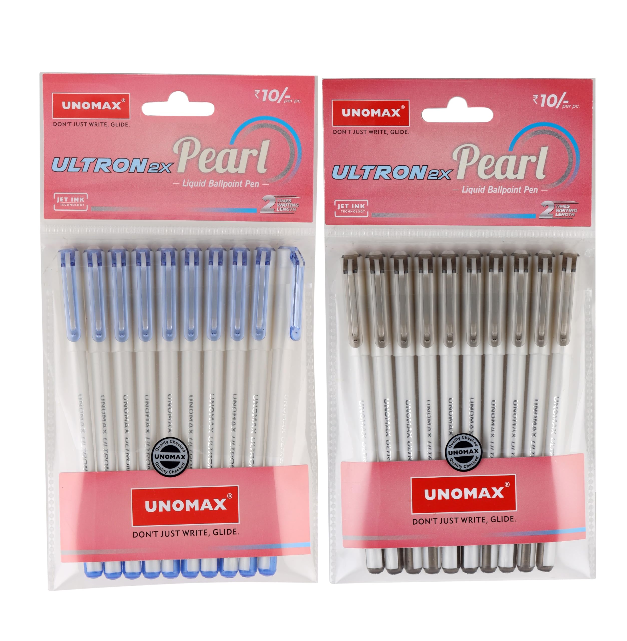 Unomax Ultron 2X Pearl Liquid Ball Point Pen | Premium Matt Finish | Double Writing Length | Jet Ink Technology (Pack of 20) (Blue and Black)-image-25