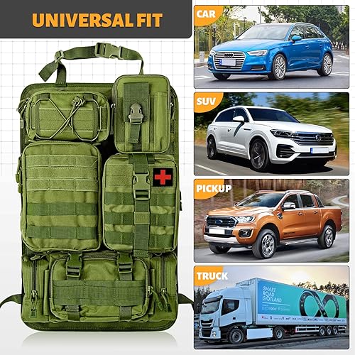 Miniatura 2 de MAIKER - Organizador táctico para respaldo de asiento de auto, organizador de panel de vehículo con 5 bolsas Molle desmontables, tamaño universal,