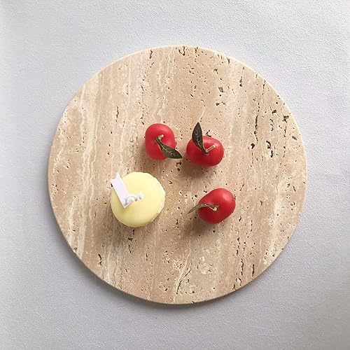Miniatura 3 de Bandeja redonda natural de mármol suave para postres, queso, café, mate en ambos lados (travertino beige)