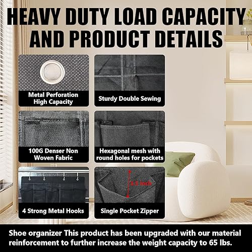 Miniatura 5 de Organizador de 35 compartimentos de malla transpirable para colgar sobre la puerta, organizador de zapatos grande para hombres y mujeres,