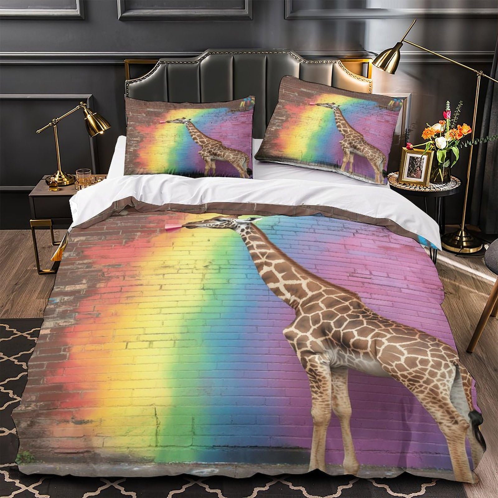 Housse de couette girafe 3d 200x200cm en microfibres pour lit deux personnes