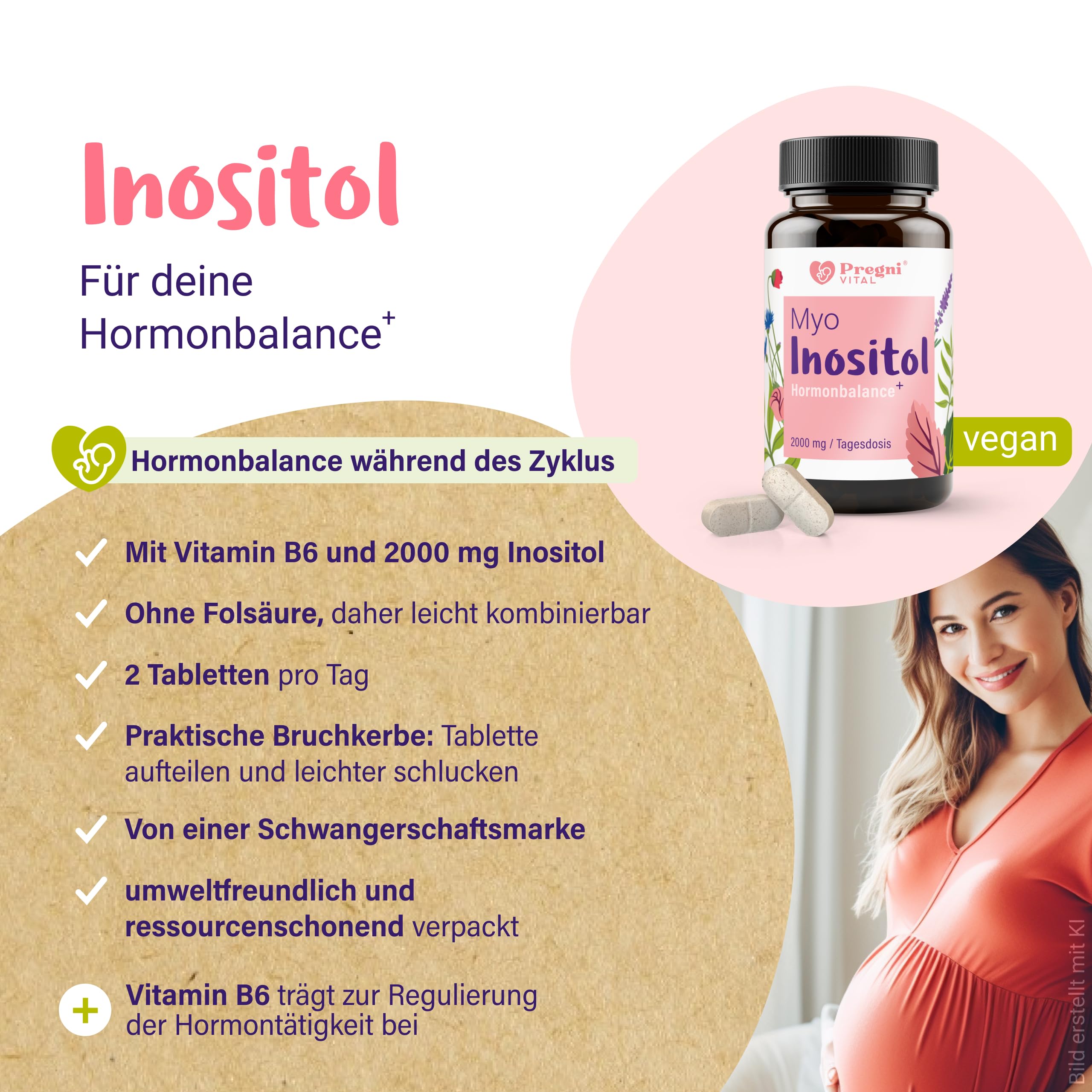 PregniVital Kinderwunsch Vitamine & Zyklus Set, Folsäure 400 µg, Mönchspfeffer Bio, Myo-Inositol B6 und Zyklustee