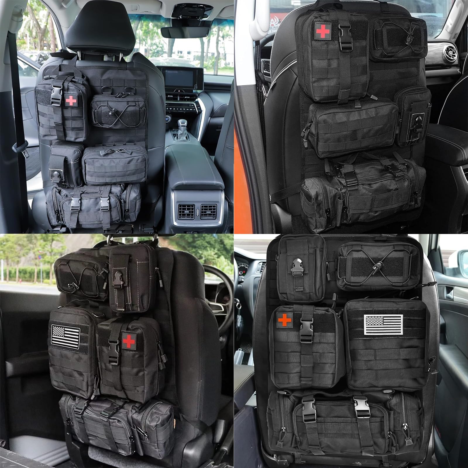 6-in-1 Tasca Tattica per Sedile Posteriore, Multifunzione per Auto | Pannello MOLLE Auto, 5 Tasche Rimovibili, Grande Organizzatore Posteriore per Tutti - Tieni in Ordine.(Brown)