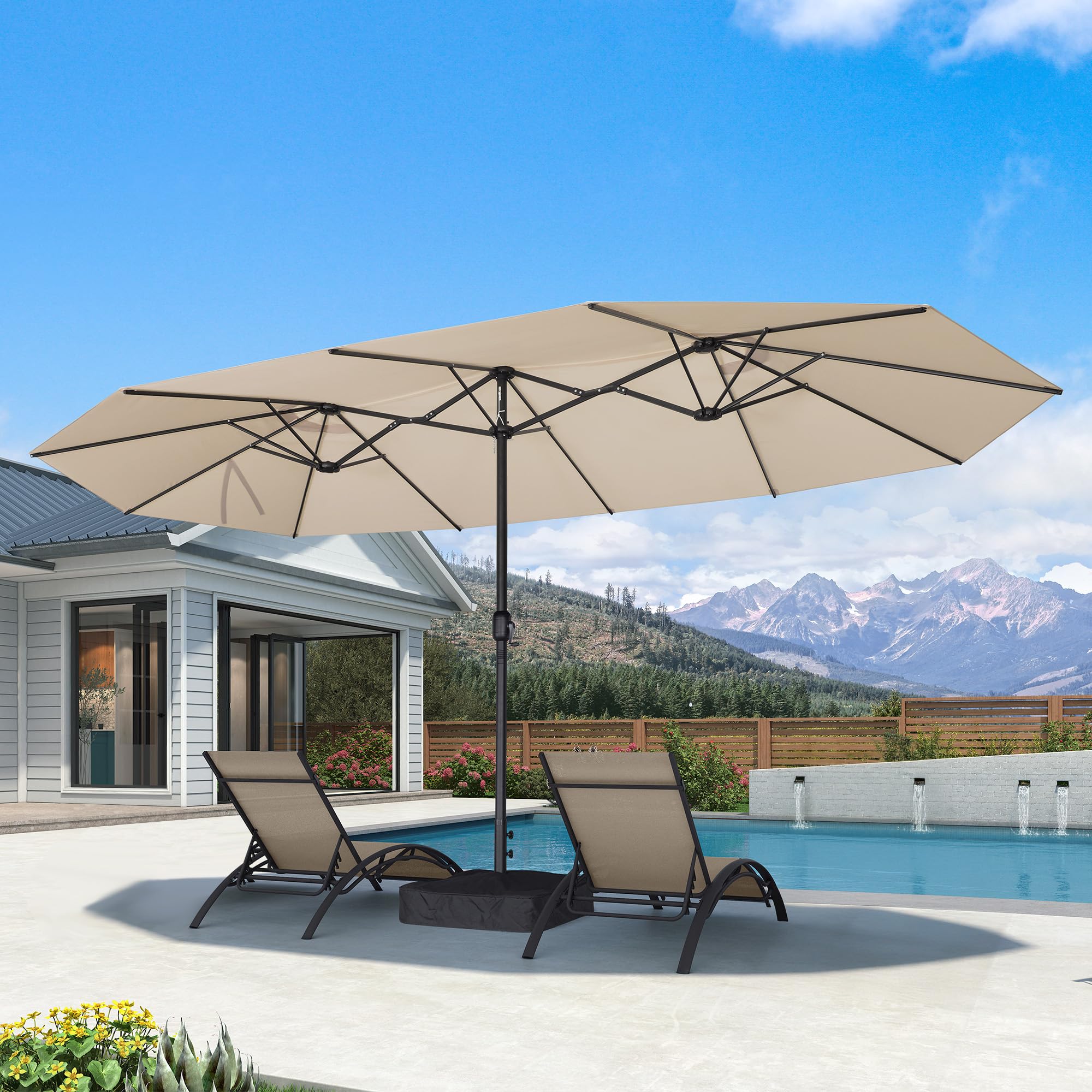 PURPLE LEAF Patio Market Umbrella with Base 15ft Double-Sided