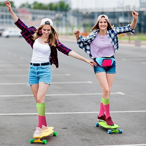 Miniatura 9 de YAROMO Conjunto de disfraz de neón de los años 80, calentadores de piernas de los años 80 y 90, diadema de yoga, cangurera para mujer