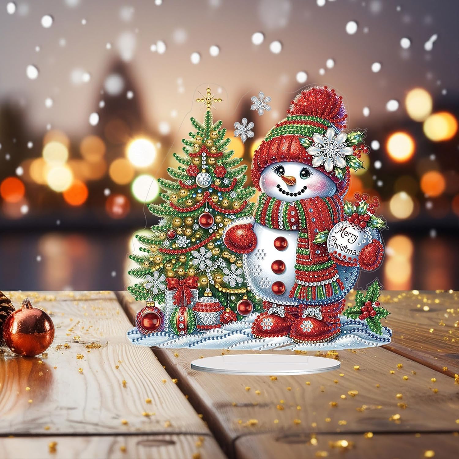 ARTopet 2Pcs DIY Diamond Desktop Ornament Christmas Special Shaped Crystal Diamond Art Painting Double Sided Pattern Single Sided Diamond Tabletop Ornaments Home Decor-Snowman02