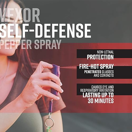Miniatura 9 de VEXOR Gel en aerosol de pimienta, fuerza policial, abatible y agarre para los dedos, llavero de liberación rápida, más de 20 disparos, rango de 10 a