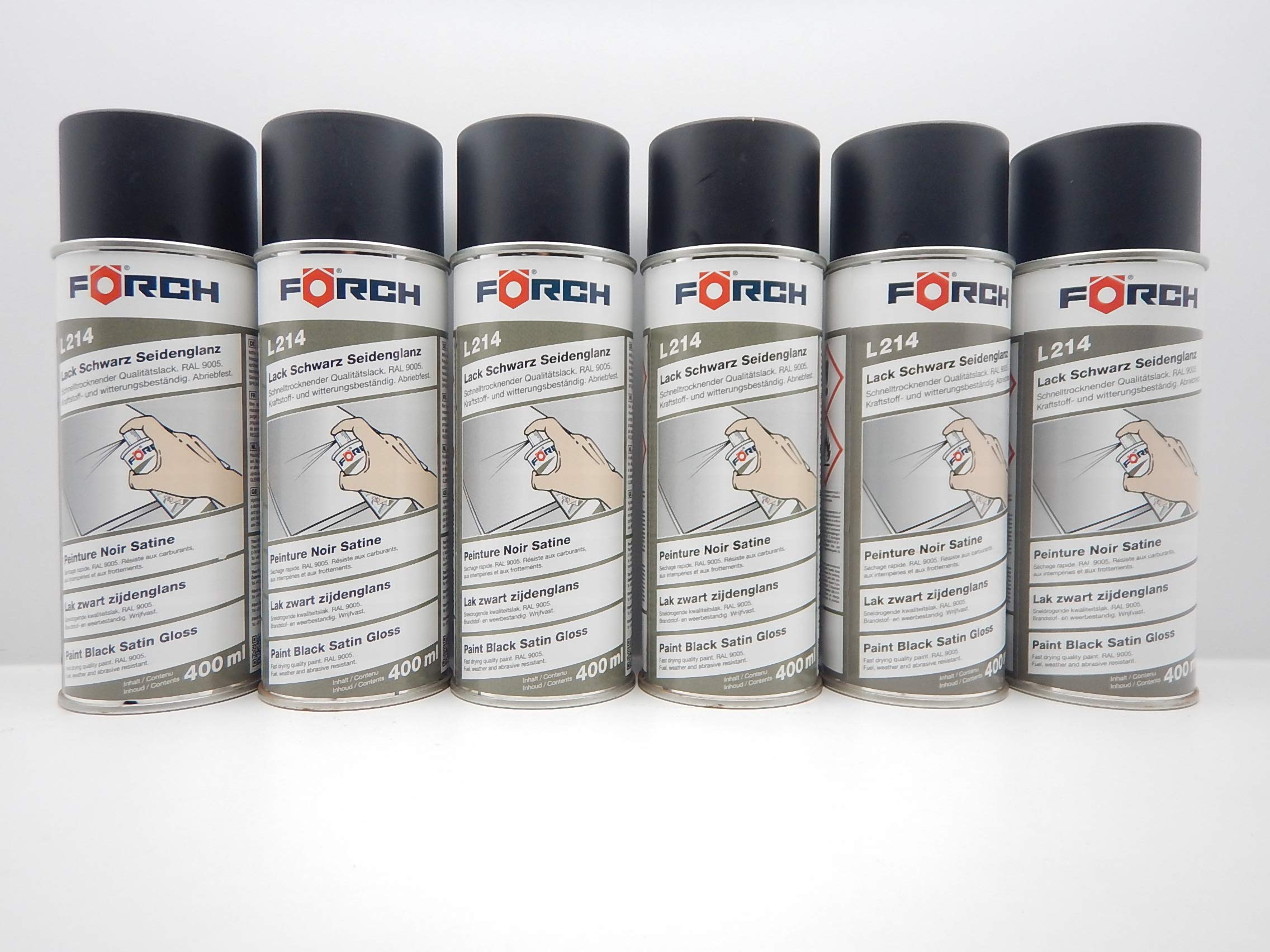 FORCH SCHWARZ SEIDENGLÄNZEND RAL 9005 Lack LACKSPRAY Spray SPRAYDOSE 400ML (6)