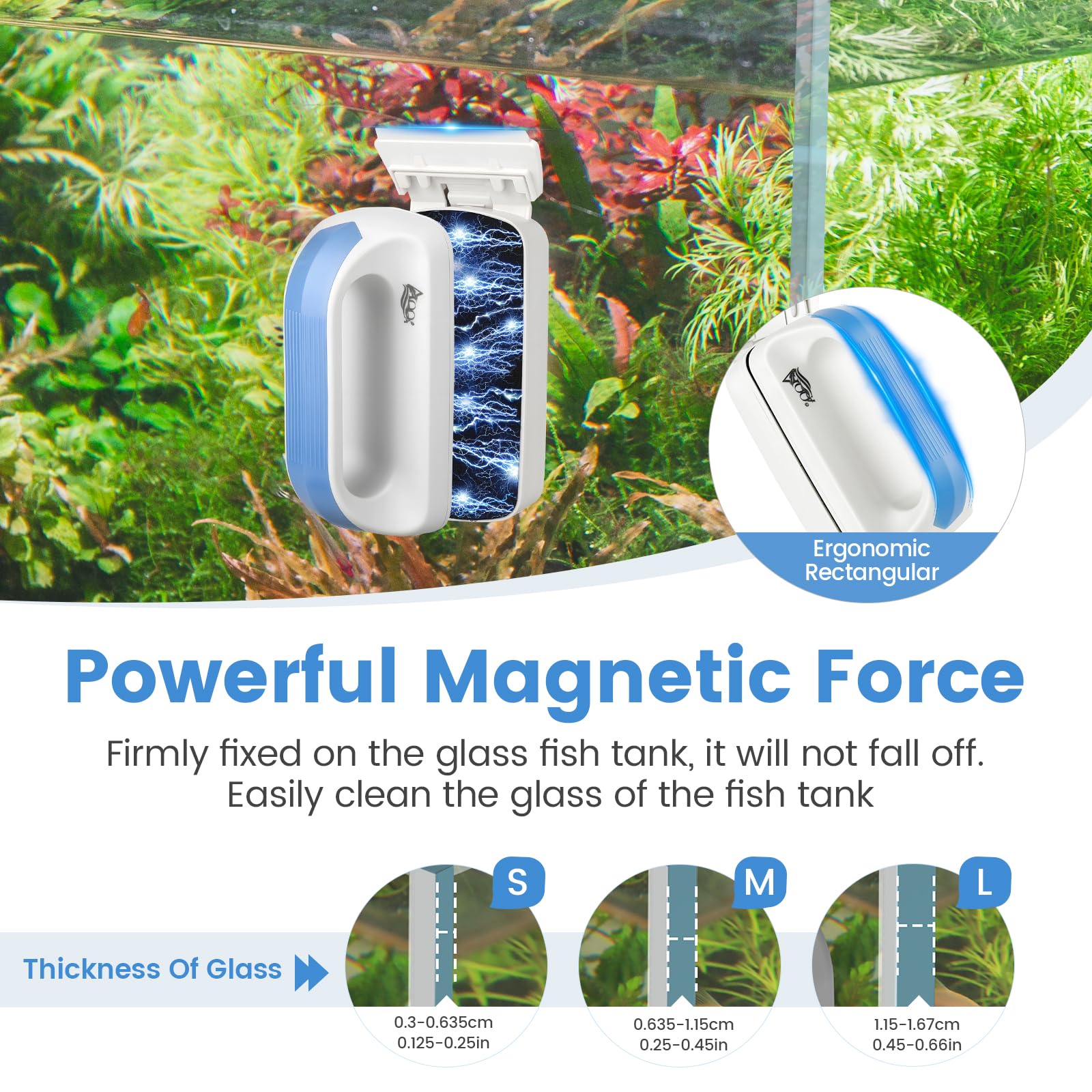 AQQA Aquarium Magnet Scheibenreiniger,Starke Aquarium Alge Reinigungs Magnet Bürste Reiniger,Fish Tank Glasreiniger Reinigungswerkzeug mit 2 Abnehmbarem Schaber