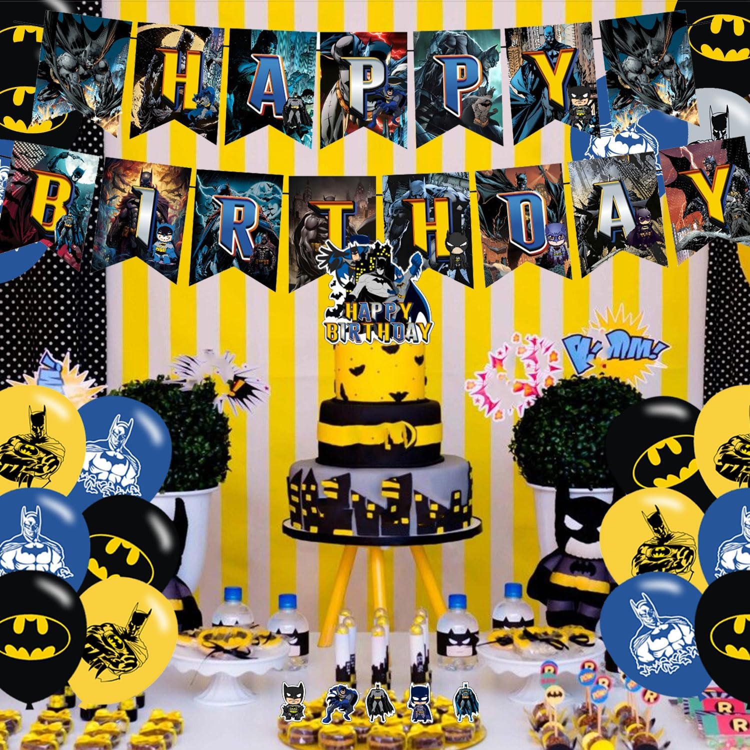 𝗕𝗮𝘁𝗺𝗮𝗻 Party Decorations,Birthday Supplies For 𝗕𝗮𝘁𝗺𝗮𝗻 Includes Banner Cake Topper 12 Cupcake Toppers 18 Balloons for Bat Hero Party Decorations