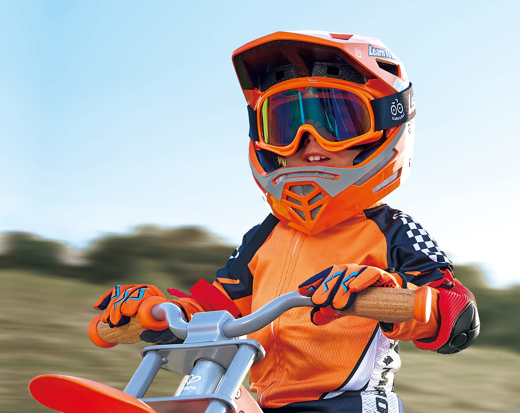 Hape - Casco Bici stile motocross regolabile per bambini dai 3 ai 6 anni | Esterno ABS, interno EPS conforme standard sicurezza EU