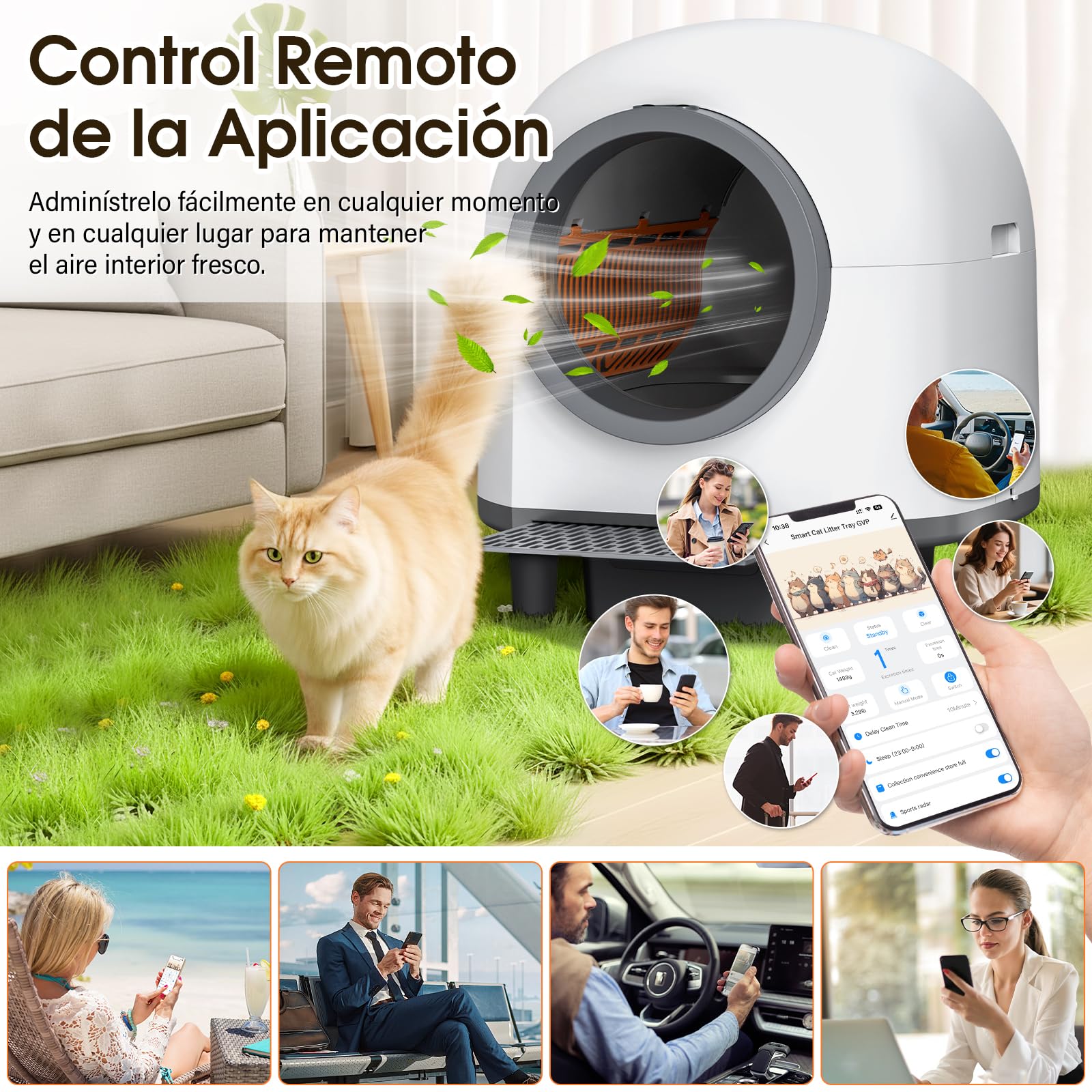Arenero Gatos Autolimpiable, Arenero Autolimpiable para Gatos Silenciosa Caja de Arena Automática Integrada Segura 80L WC Arenero Automatico Inodoro &Sistema de Parada de Seguridad (Blanco)
