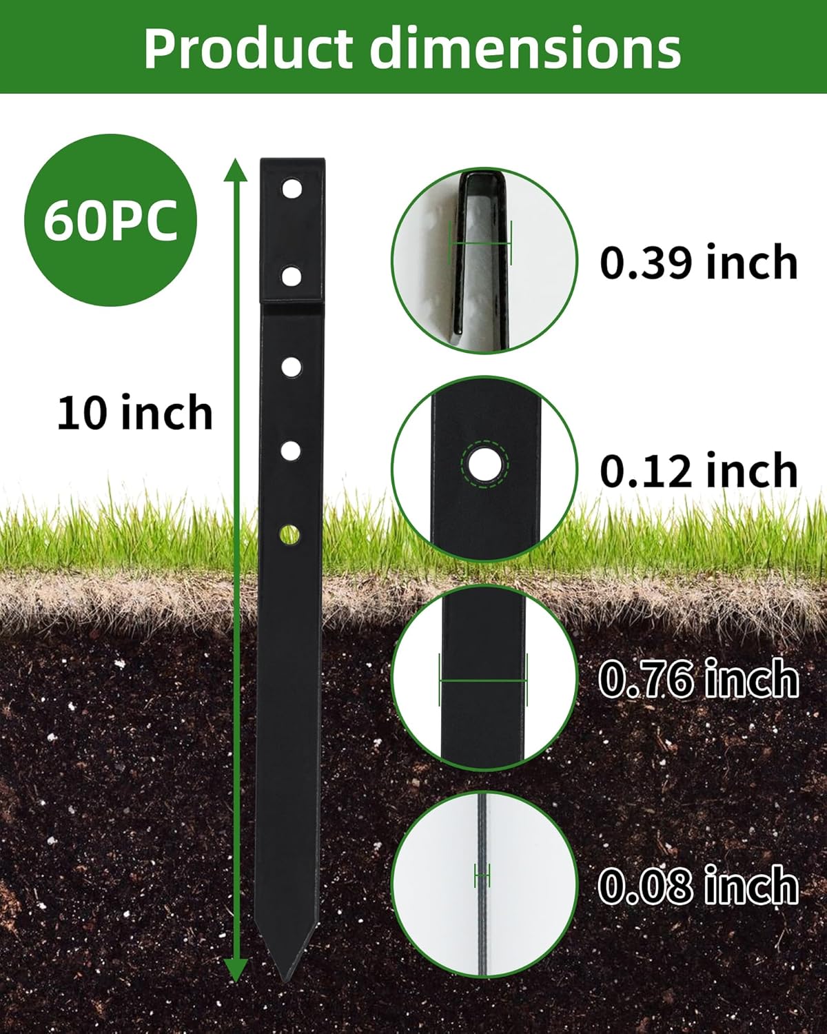 60Pcs Metal Garden Landscape Edging Stakes,Black,10 Inch Landscaping Stakes, Anchoring Spikes, Landscape Edging Spikes for Ground,Bender Board,Tent Anchoring,Inflatable Decorations (B2)