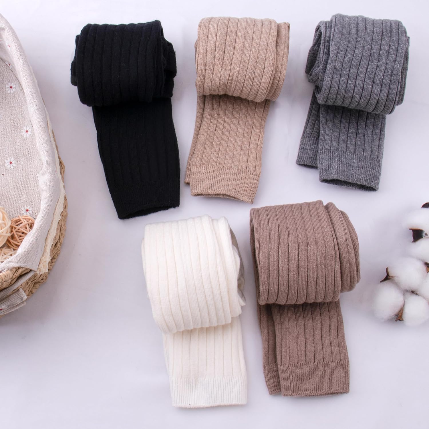 Meeshine Baby Girls Knit Legging Toddler Tight Solid Rib Footless Knitted Stocking Pant for 2-8T,5 Pack - Image 5