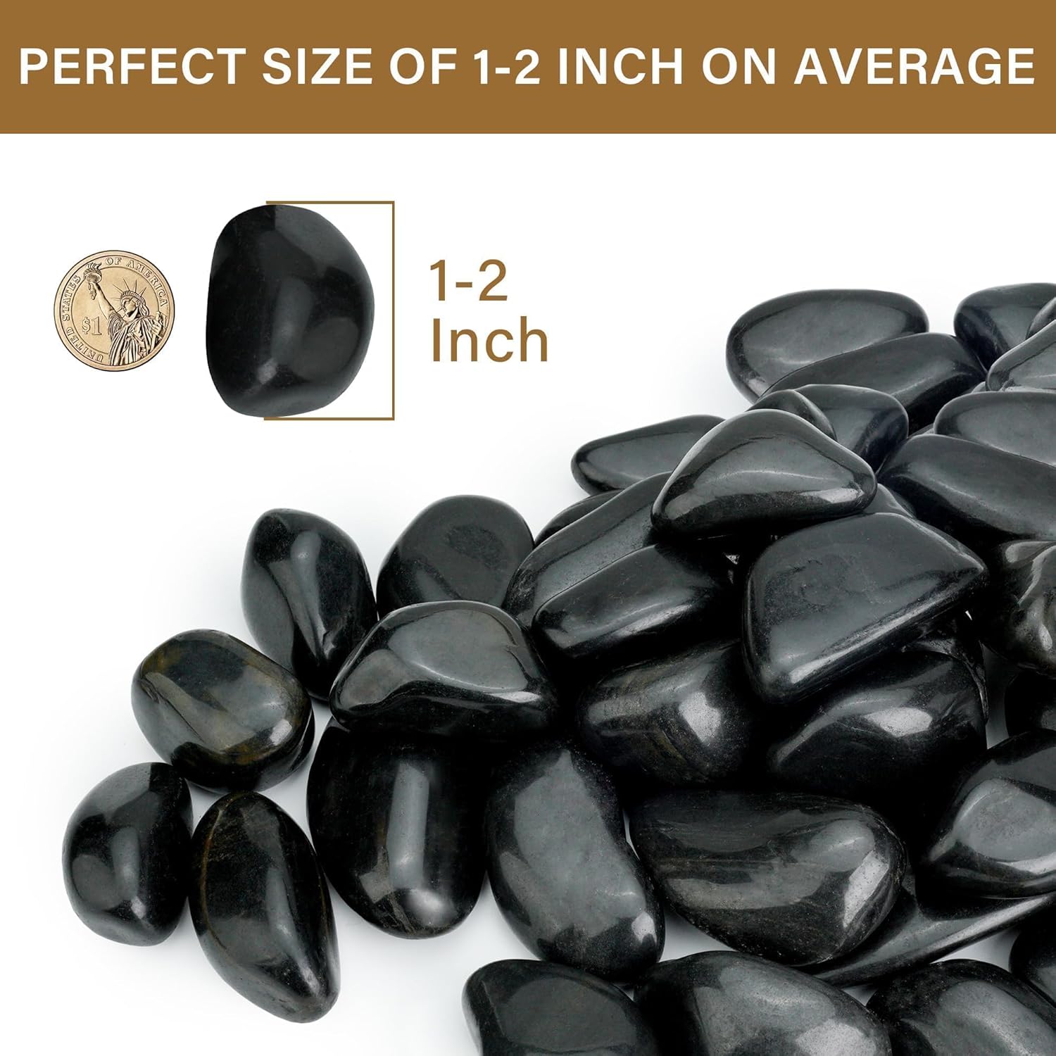 16lb Black River Rocks, 1-2 Inch Pebbles for Indoor Plants, Natural Polished Aquarium Gravel, Decorative Rocks for Outdoor Landscaping, Succulent, Garden, Vases Fillers, Bird Baths