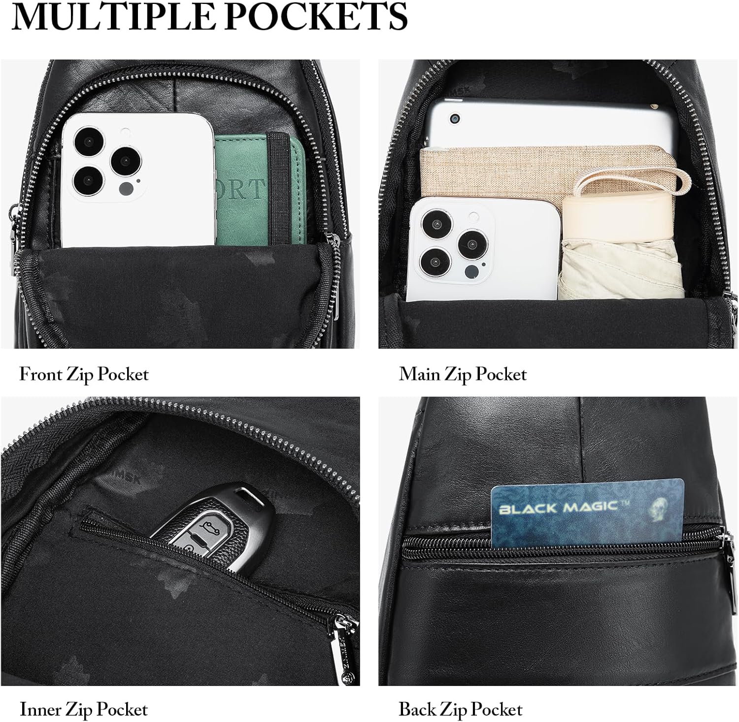 Genuine Leather Sling Bag for Men and Women Crossbody Shoulder Chest Bag for Hiking Travel Daypack - Image 4